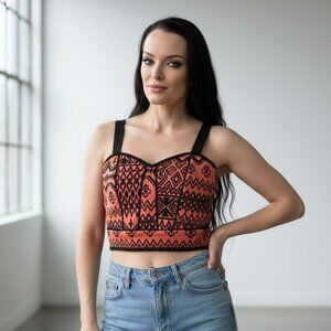 Charlotte Russe ✦ Aztec Geometric Print Cropped Bustier Top ✦ Sweetheart Straps